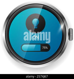 This vector illustration features a smartwatch interface for controlling a smart lamp. Stock Vector
