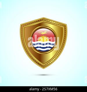 Rounded flag of Kiribati with glossy gold shield Stock Vector