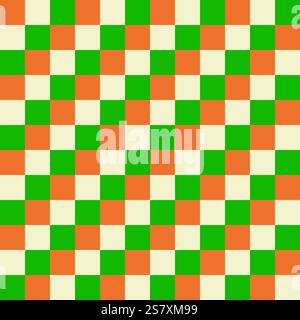 Irish tricolour concept checkered seamless pattern. Traditional flag colours symbol. St. Patrick s spring Celtic culture celebration. Classic Stock Vector
