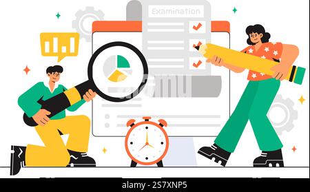 Examination Paper Vector Illustration Featuring an Online Exam, Answer Sheets, Forms, Surveys, and Internet Quizzes in a Flat Style Cartoon Background Stock Vector