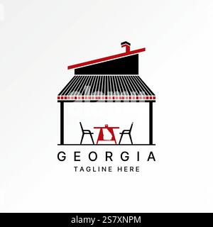 Logo design graphic concept creative premium vector stock image graphic cafe shop roof top restaurant bar chair table Georgia maps furniture cofe shop Stock Vector