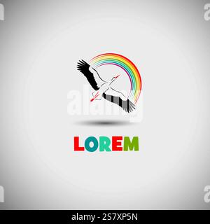 Stork logo. hand drawn. Not AI, Vector illustration Stock Vector