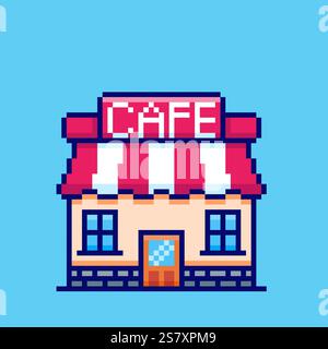 Pixel art Cafe Building game asset design Stock Vector