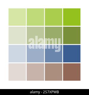 Green blue palette. Gradient color swatches. Modern vector grid. Pastel tone squares. Stock Vector