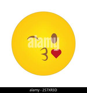 Kissing face emoji. Yellow emoticon with heart. Cute vector smiley. Winking facial expression. Stock Vector