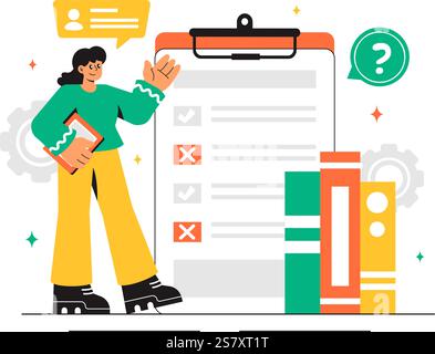 Examination Paper Vector Illustration Featuring an Online Exam, Answer Sheets, Forms, Surveys, and Internet Quizzes in a Flat Style Cartoon Background Stock Vector