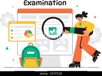 Examination Paper Vector Illustration Featuring an Online Exam, Answer Sheets, Forms, Surveys, and Internet Quizzes in a Flat Style Cartoon Background Stock Vector