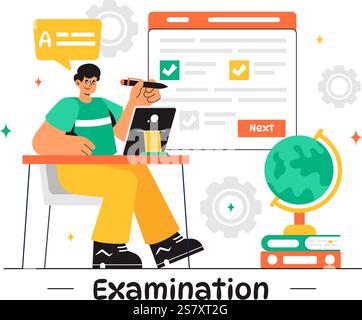 Examination Paper Vector Illustration Featuring an Online Exam, Answer Sheets, Forms, Surveys, and Internet Quizzes in a Flat Style Cartoon Background Stock Vector