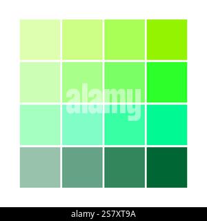 Green palette. Gradient color swatches. Modern vector grid. Pastel tone squares. Stock Vector
