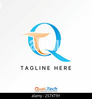 Logo design graphic concept creative premium vector stock image graphic initial TQ QT font techno modern sport science to monogram typography branding Stock Vector