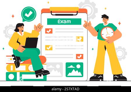 Examination Paper Vector Illustration Featuring an Online Exam, Answer Sheets, Forms, Surveys, and Internet Quizzes in a Flat Style Cartoon Background Stock Vector