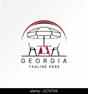 Logo design graphic concept creative premium vector stock image graphic cafe restaurant bar chair table umbrella Georgia maps furniture coffee terrace Stock Vector