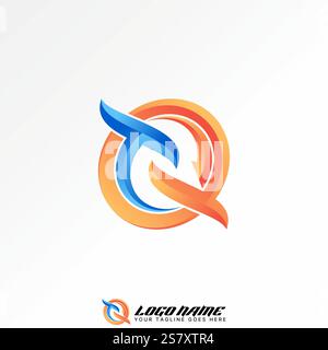 Logo design graphic concept creative premium vector stock image graphic initial TQ QT TT font circle arrow techno sport to science monogram typography Stock Vector