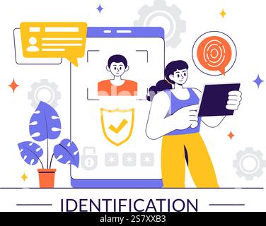 Identification Vector Illustration of an Identity Card Featuring a Photo, Personal Information, and Document Details in a Face ID Recognition System Stock Vector