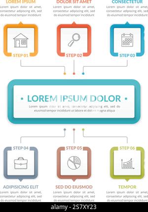 Infographic template with main idea and 6 steps or options, workflow, process chart, vector eps10 illustration Stock Vector