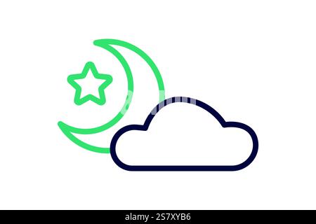 Night icon. line icon style. clouds with moon and star. icon related to time and date. time elements vector illustration Stock Vector