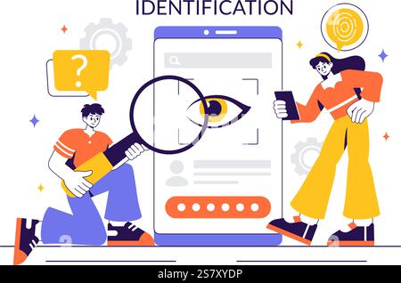 Identification Vector Illustration of an Identity Card Featuring a Photo, Personal Information, and Document Details in a Face ID Recognition System Stock Vector