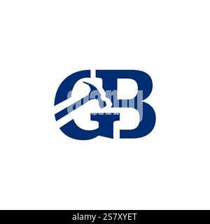 A stylish logo design featuring the letters 'GB' creatively integrated with a hammer graphic, all in blue against a plain white backdrop, symbolizing Stock Vector