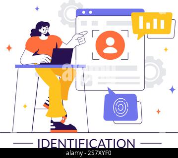Identification Vector Illustration of an Identity Card Featuring a Photo, Personal Information, and Document Details in a Face ID Recognition System Stock Vector