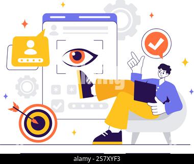 Identification Vector Illustration of an Identity Card Featuring a Photo, Personal Information, and Document Details in a Face ID Recognition System Stock Vector