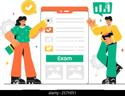 Examination Paper Vector Illustration Featuring an Online Exam, Answer Sheets, Forms, Surveys, and Internet Quizzes in a Flat Style Cartoon Background Stock Vector