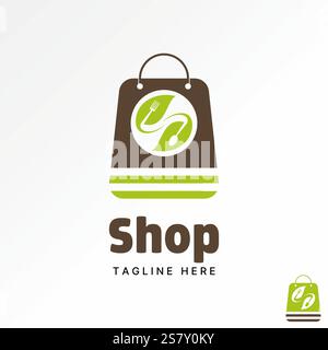 Logo design graphic concept creative premium vector stock image graphic initial S font shopping bag leaf spoon and fork food meat nature package eat Stock Vector