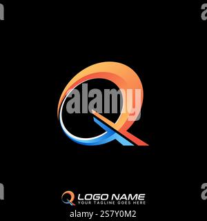 Logo design graphic concept creative premium vector stock image graphic initial TQ QT TT font circle italic techno sport science monogram typography Stock Vector