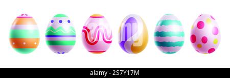 Eggs easter colorful drawing clipart set. Easter egg 3d graphic elements collection with watercolor paint drawing for holiday decoration. Vector Stock Vector