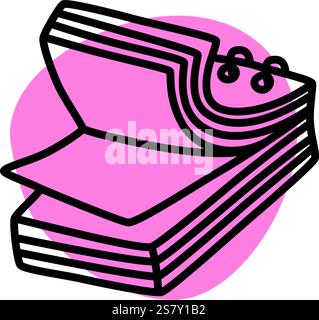Doodle book or notebook icon hand drawn with thin line and colorful blob isolated on white background. Vector illustration Stock Vector