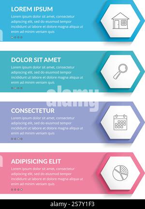 Infographic template with 4 hexagons with line icons, process chart, vector eps10 illustration Stock Vector