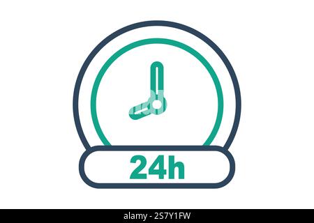 Day icon. line icon style. clock with 24 h. icon related to time and date. time elements vector illustration Stock Vector