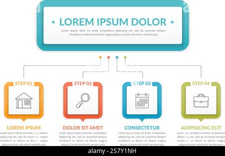 Infographic template with main idea and 4 steps or options, workflow, process chart, vector eps10 illustration Stock Vector