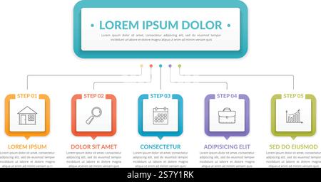 Infographic template with main idea and 5 steps or options, workflow, process chart, vector eps10 illustration Stock Vector
