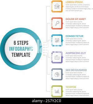 Infographic template with main idea and 6 steps or options, workflow, process chart, vector eps10 illustration Stock Vector