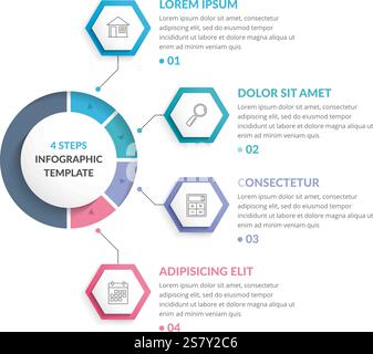 Infographic template with four steps or options, workflow or process diagram, vector eps10 illustration Stock Vector