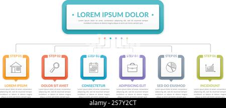 Infographic template with main idea and 6 steps or options, workflow, process chart, vector eps10 illustration Stock Vector