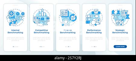 Types of benchmarking blue onboardingmobile app screen Stock Vector