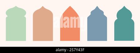 Traditional Islamic window border, frame vector shape in oriental style. Beautiful mosque border, decorative door arch, frames. Arabic architectures. Stock Vector