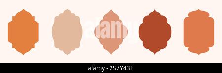 Old mosque windows shape in an oriental style – Islamic door set, arabic frames, or muslim arches silhouette. Ramadan kareem gate. Muslim architecture Stock Vector