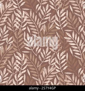 Palm tree leaves, foliage natural plant pattern, Seamless repeating vector pattern, brown colors Stock Vector