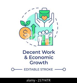 Decent work and economic growth multi color concept icon Stock Vector
