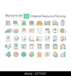 Material resource planning RGB color icons set Stock Vector
