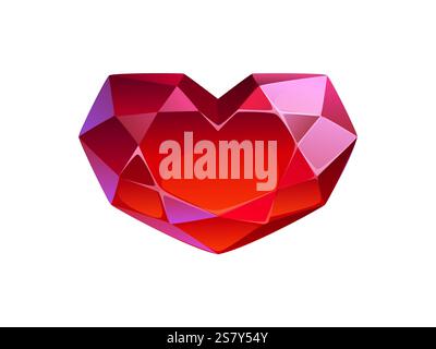Cartoon red faceted heart shaped gemstone, symbolizing love, passion, and luxury, valentine day celebration, romance, elegance or precious treasures. Stock Vector