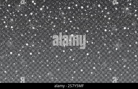 Frosty snowflakes falling on a transparent background. Winter heavy snowfall, Frosty landscape delicate snowflakes for Christmas, New Year, seasonal Stock Vector