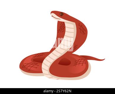 Red cobra coiled with its hood raised and tongue out. Simple cartoon animal design. Great for reptile or wildlife images. Vector illustration isolated Stock Vector