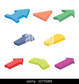 Set of eight colorful isometric arrows. Vector illustration Stock Vector