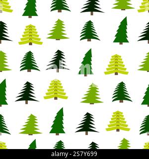 Seamless pattern with spruces on white background. Vector illustration Stock Vector