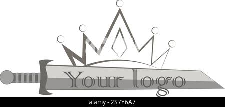 Sword and crown logo above sword with text on blade Stock Vector