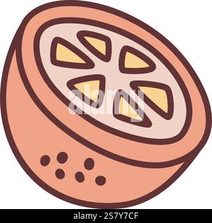 Citrus orange or grapefruit doodle icon hand drawn with black line in freehand style and colored. Vector illustration isolated on white background Stock Vector