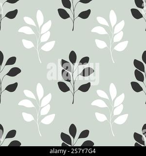 Pattern with eucalyptus white and dark leaves silhouette on pastel background. Vector illustration Stock Vector